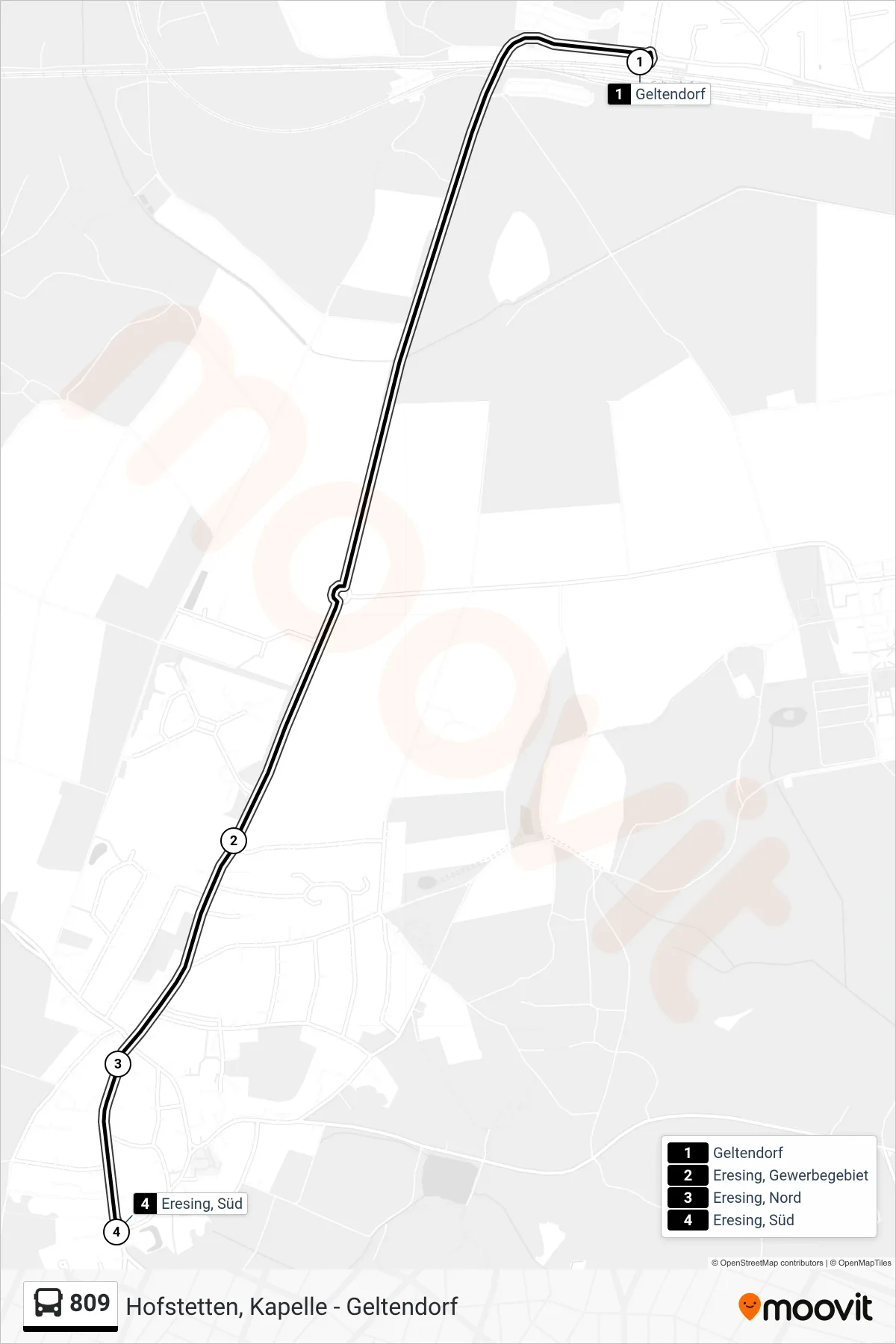 809 bus Line (Eresing, Süd) route and stops on a map