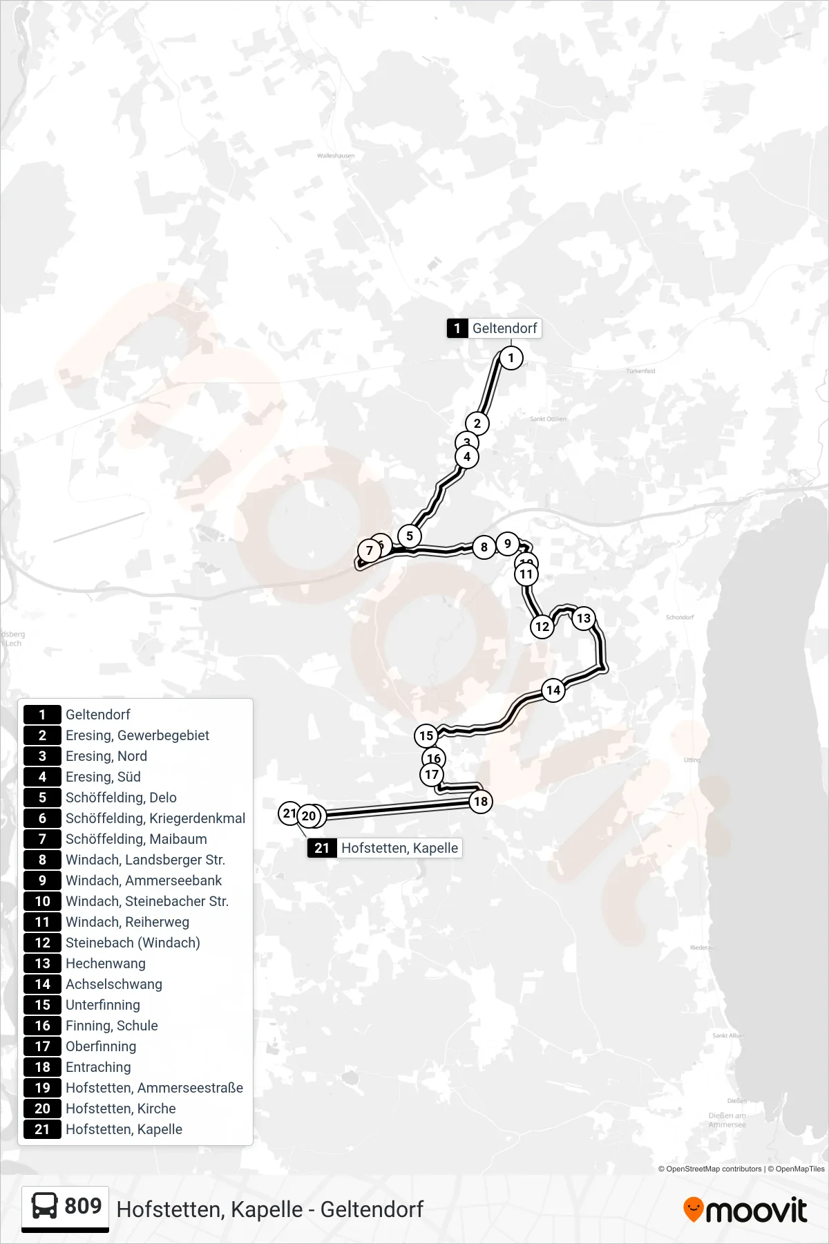 Linie 809 (Bus) Richtung Hofstetten, Kapelle: Route und Haltestellen auf der Karte