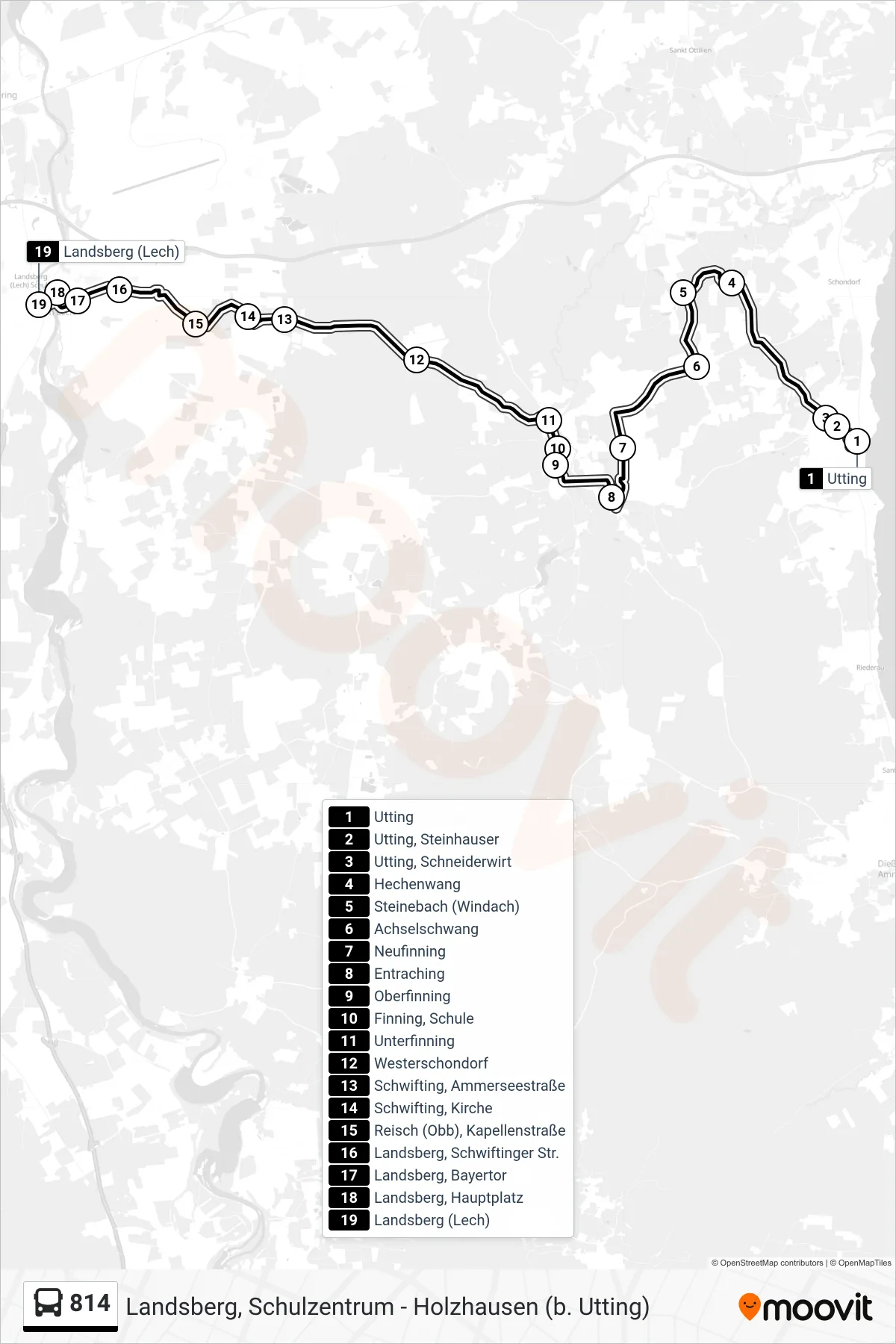 Linie 814 (Bus) Richtung Landsberg (Lech): Route und Haltestellen auf der Karte