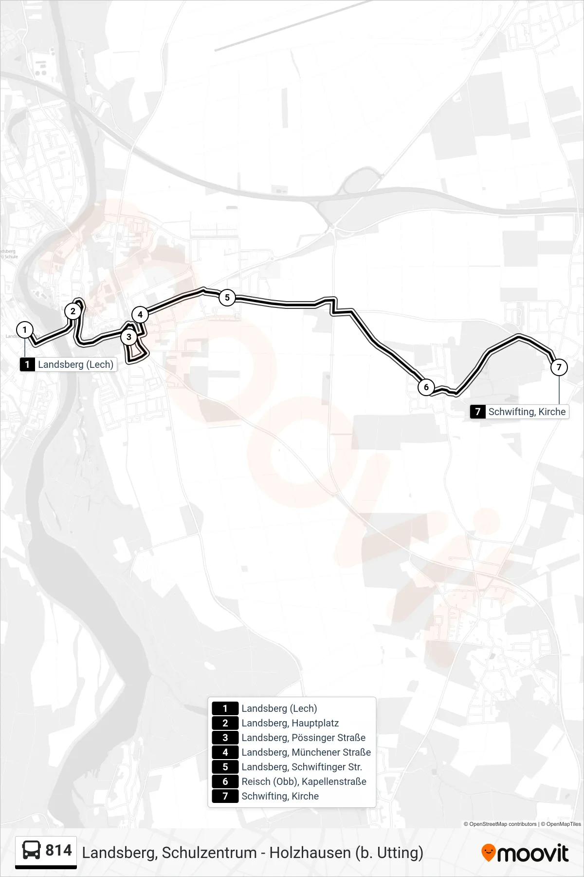 814 bus Line (Schwifting, Kirche) route and stops on a map