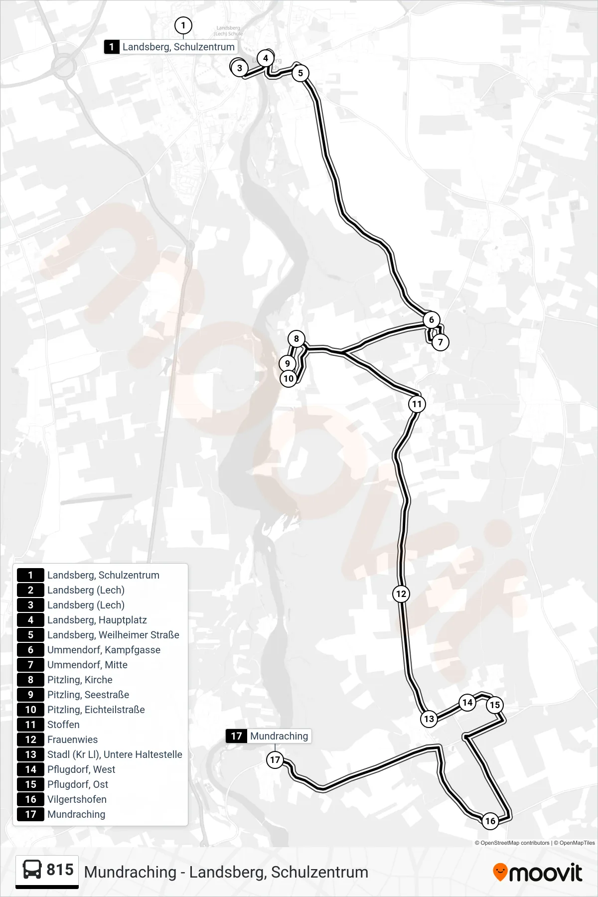 Linie 815 (Bus) Richtung Mundraching: Route und Haltestellen auf der Karte