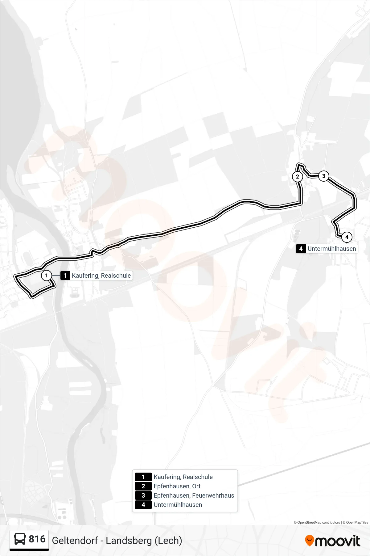 816 bus Line (Untermühlhausen) route and stops on a map