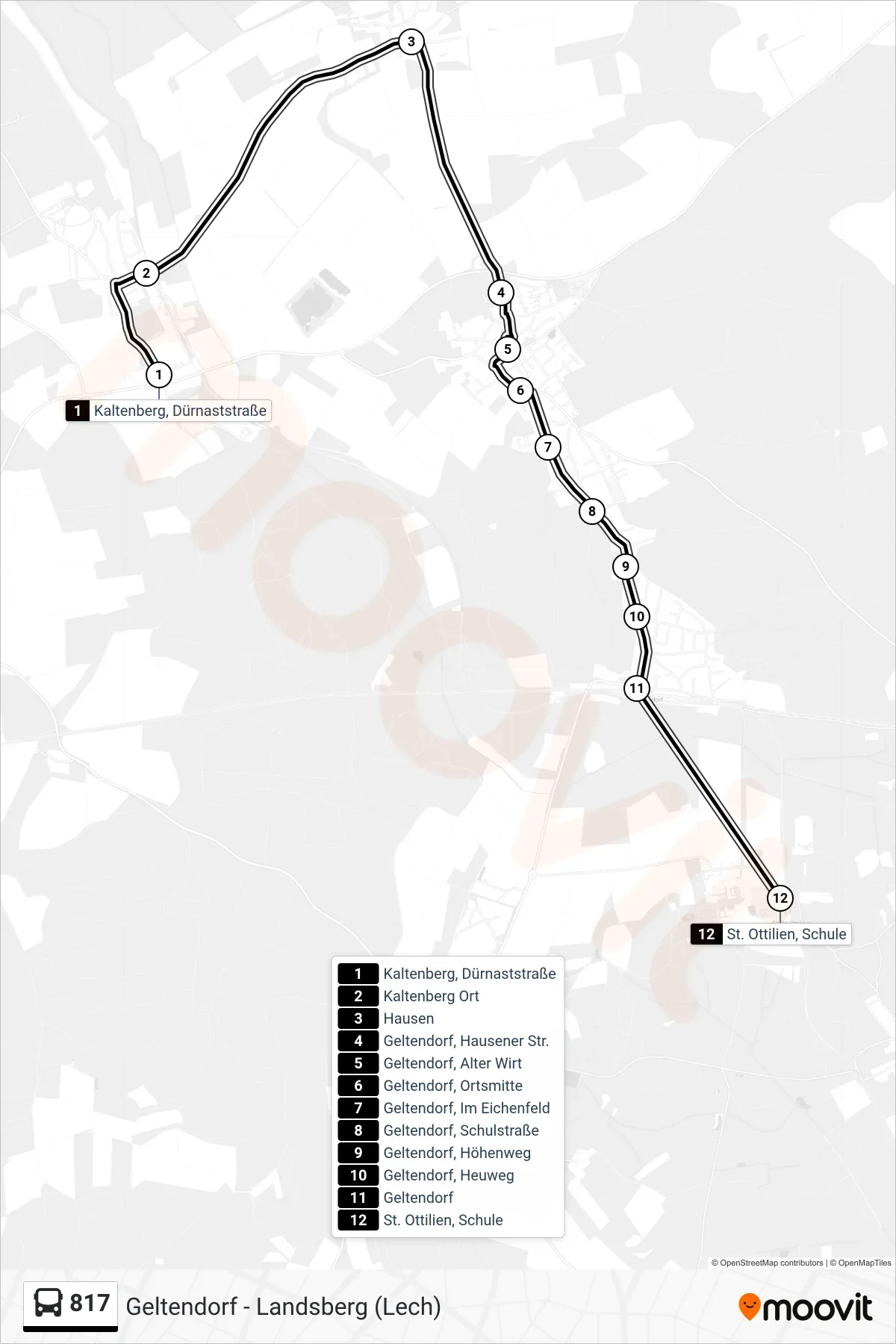 817 bus Line (St. Ottilien, Schule) route and stops on a map