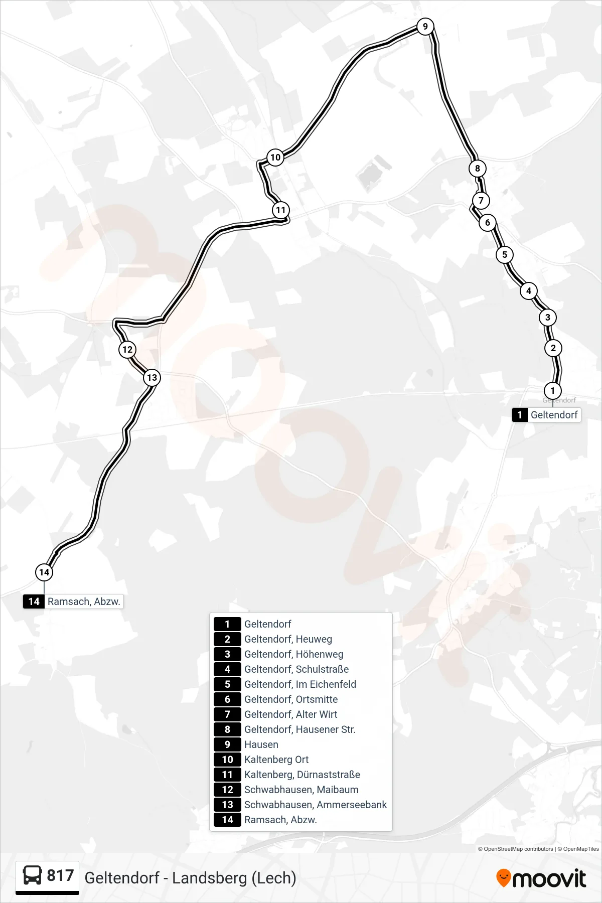 817 bus Line (Ramsach, Abzw.) route and stops on a map