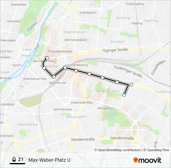 Трамвай 21: карта маршрута