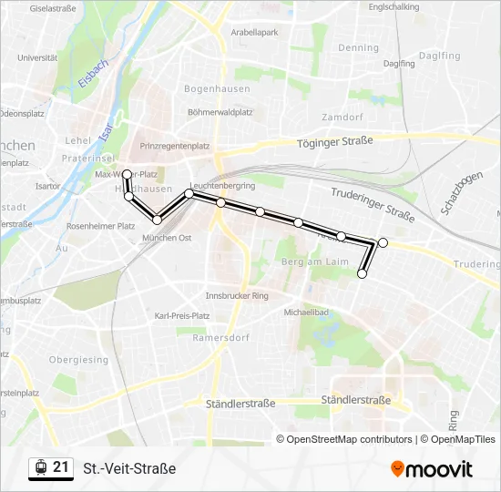 Трамвай 21: карта маршрута