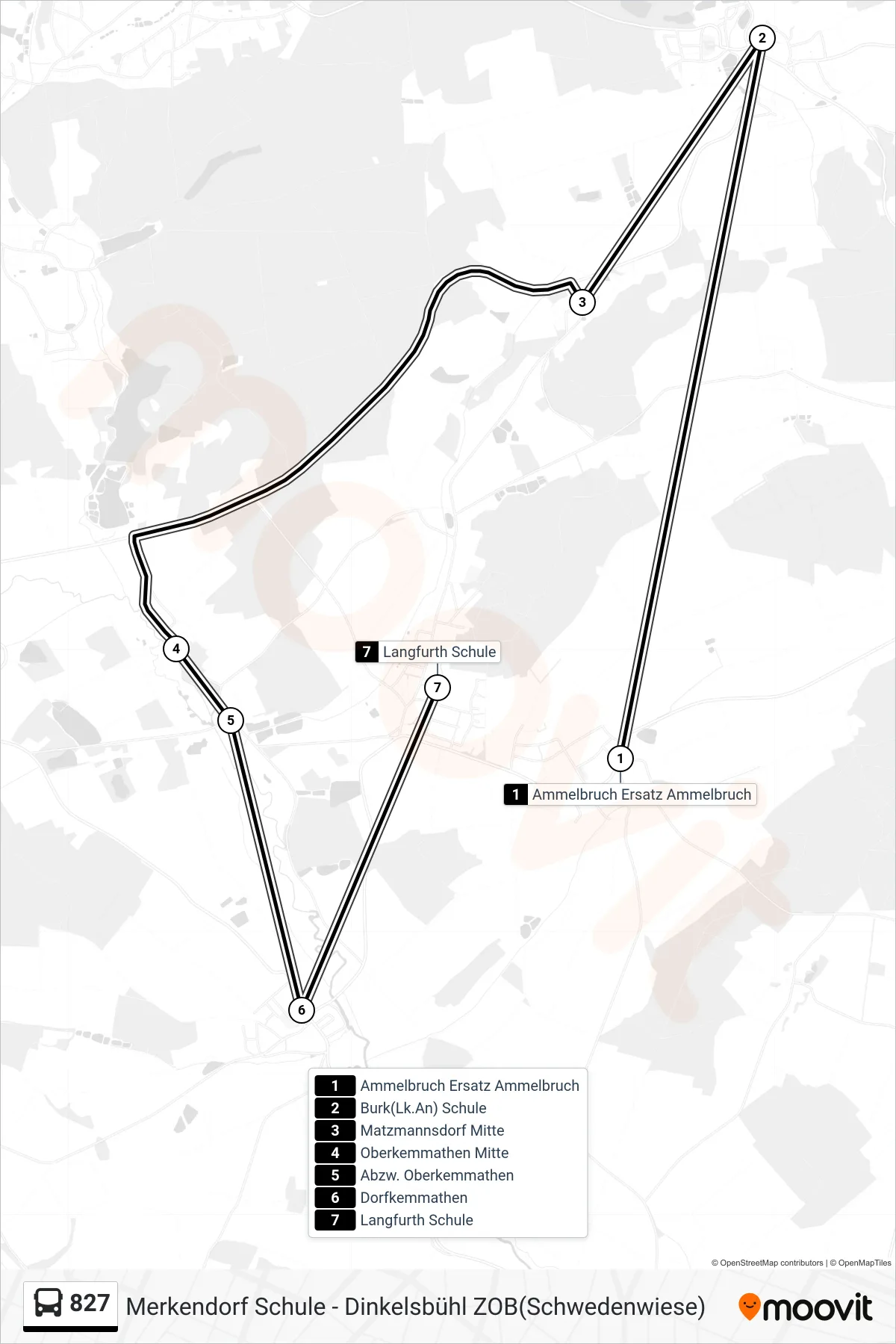 827 bus Line (Langfurth) route and stops on a map