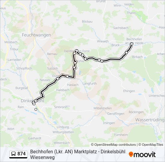 Автобус 874: карта маршрута