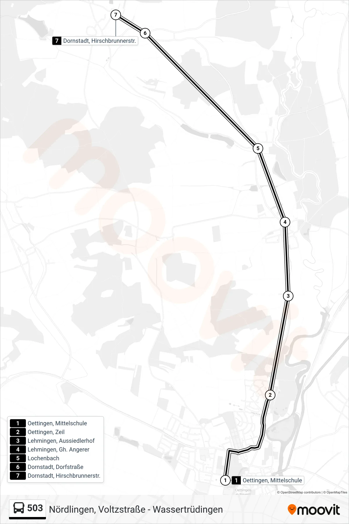 Linie 503 (Bus) Richtung Dornstadt, Hirschbrunnerstr.: Route und Haltestellen auf der Karte