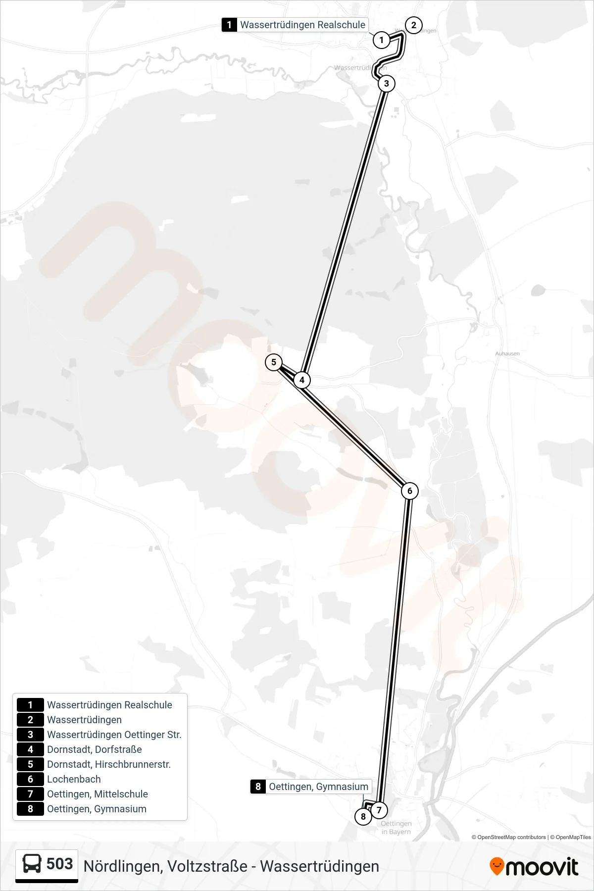 Linie 503 (Bus) Richtung Oettingen, Gymnasium: Route und Haltestellen auf der Karte