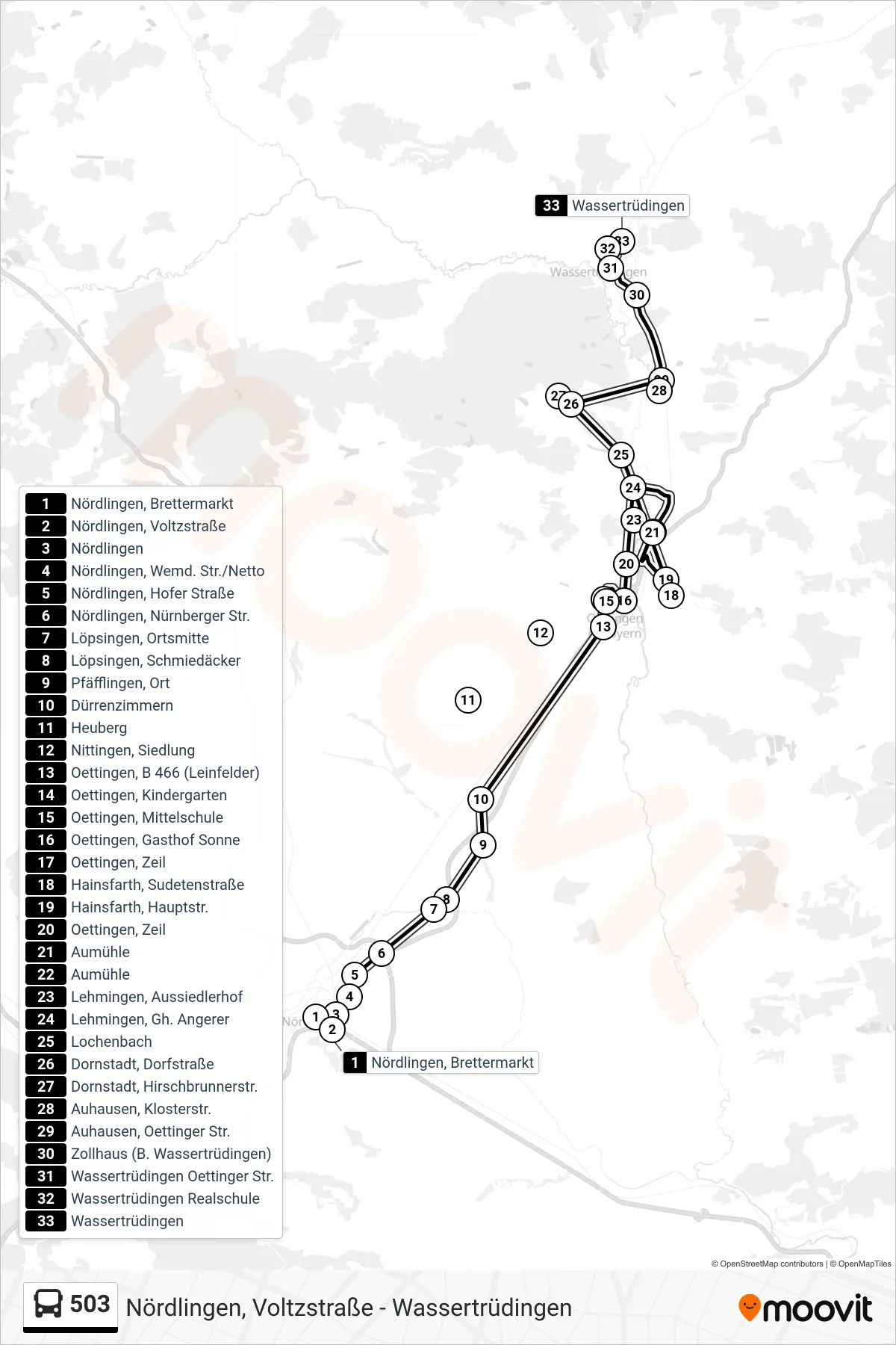 Linie 503 (Bus) Richtung Wassertrüdingen: Route und Haltestellen auf der Karte