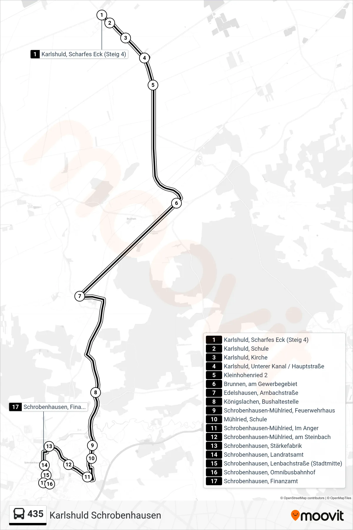 Linie 435 (Bus) Richtung Karlshuld Schrobenhausen: Route und Haltestellen auf der Karte