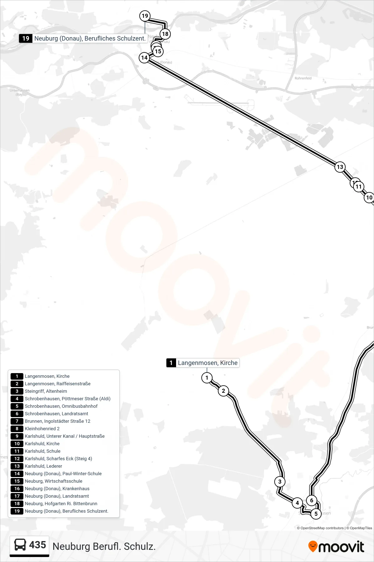 Linie 435 (Bus) Richtung Neuburg Berufl. Schulz.: Route und Haltestellen auf der Karte