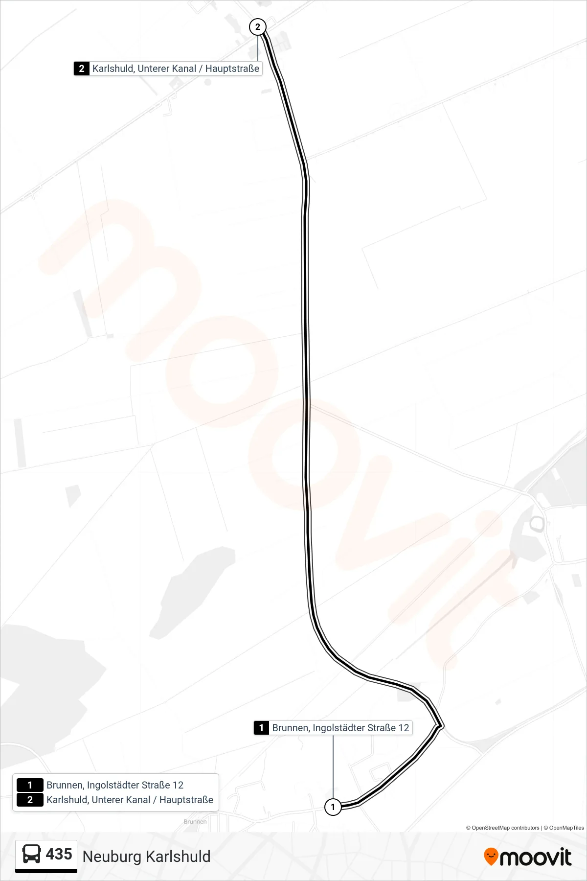 435 bus Line (Neuburg Karlshuld) route and stops on a map