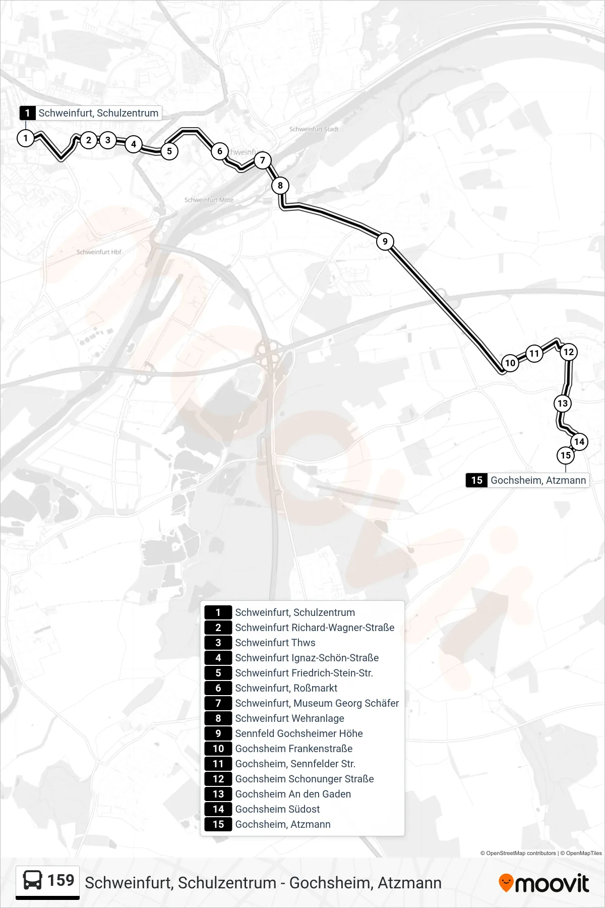 Linie 159 (Bus) Richtung Gochsheim, Atzmann: Route und Haltestellen auf der Karte