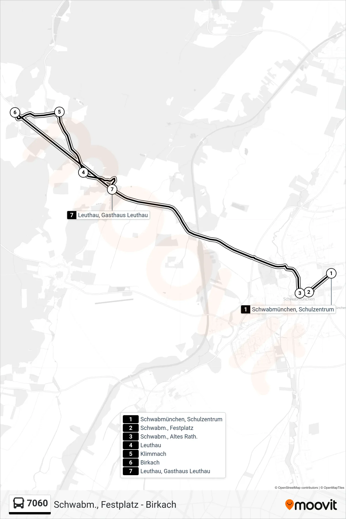 7060 bus Line (Leuthau, Gasthaus Leuthau) route and stops on a map