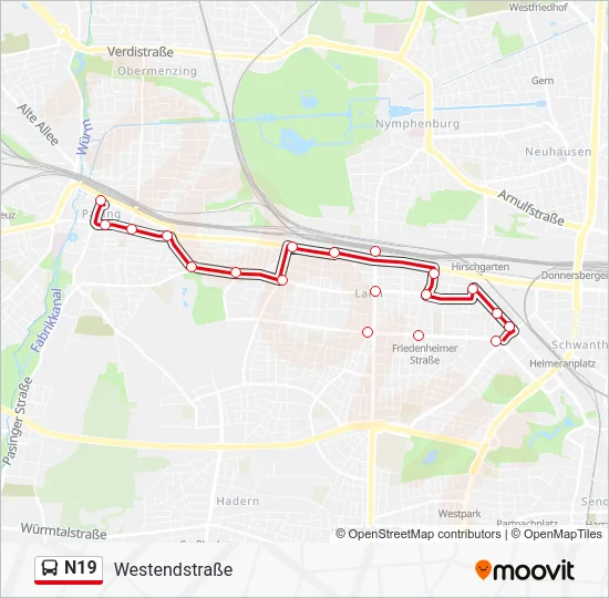 Автобус N19: карта маршрута