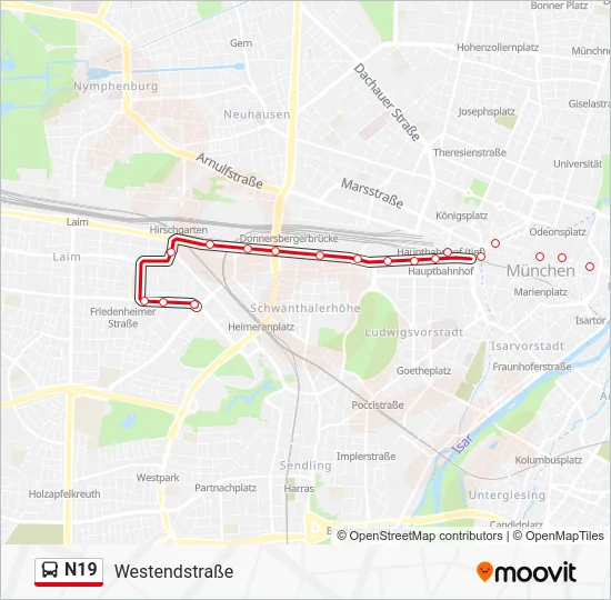 Автобус N19: карта маршрута