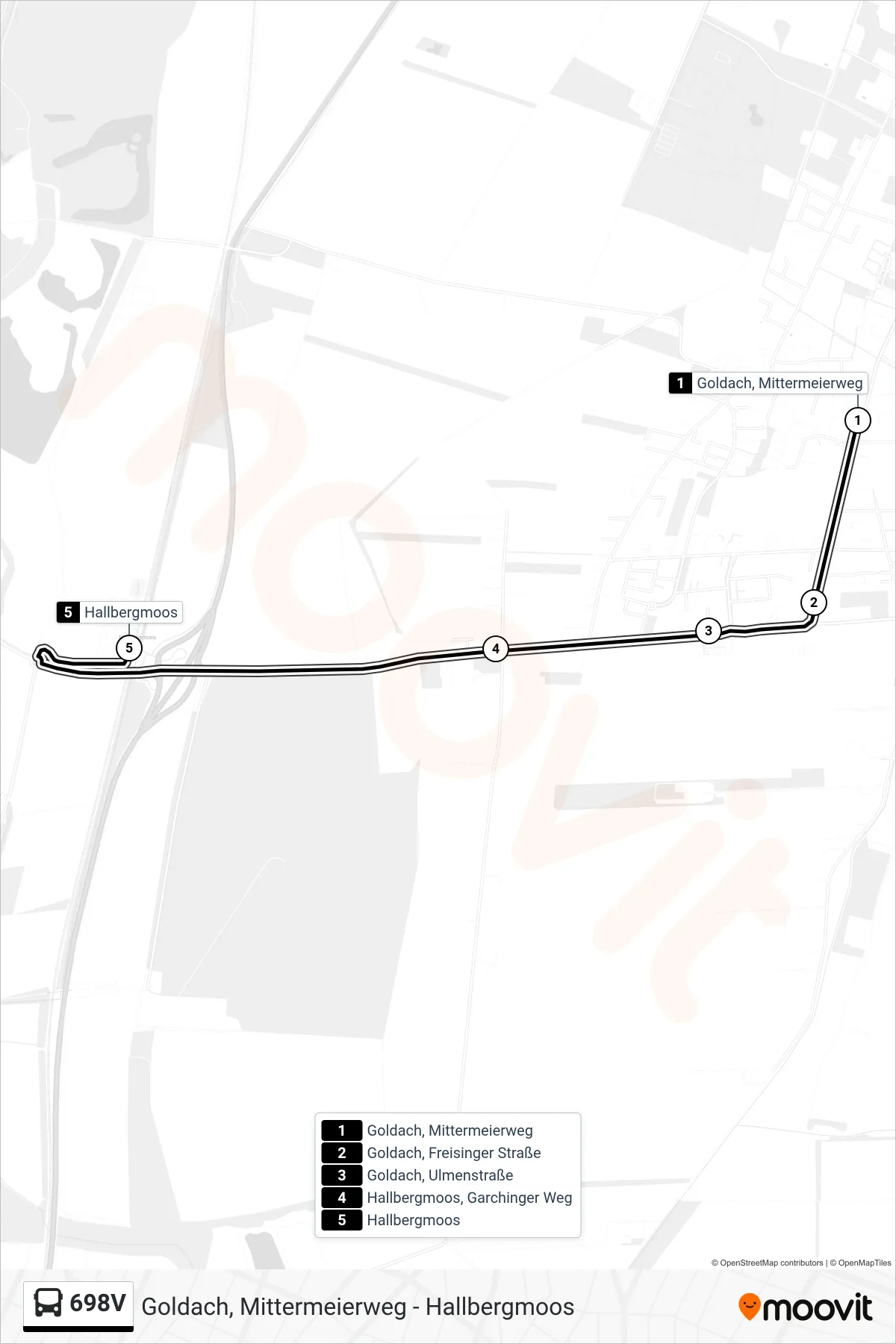 Linie 698V (Bus) Richtung Hallbergmoos: Route und Haltestellen auf der Karte