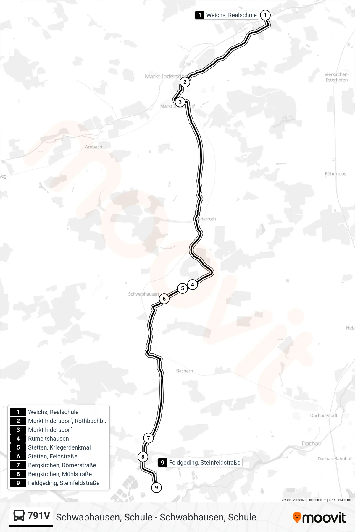 791V bus Line (Feldgeding, Steinfeldstraße) route and stops on a map