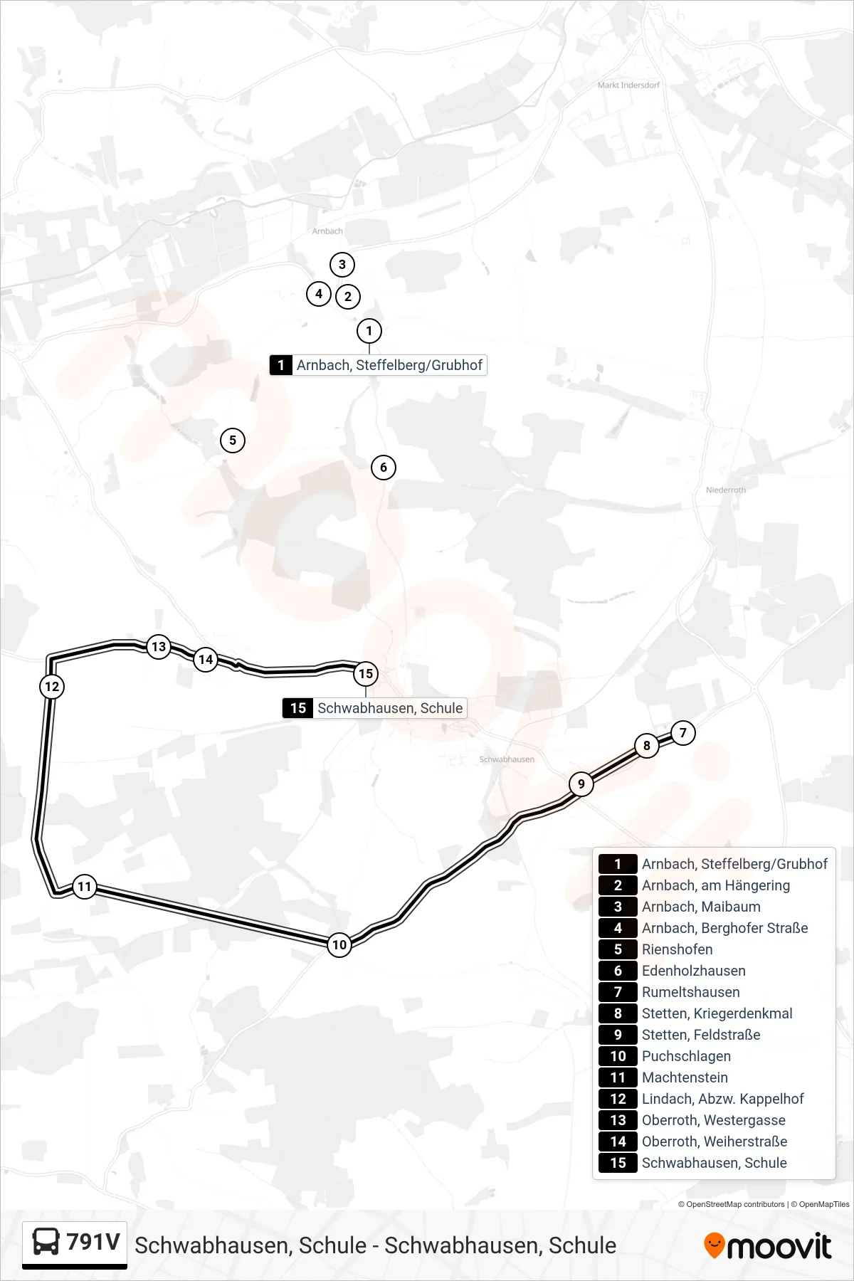 Linie 791V (Bus) Richtung Schwabhausen, Schule: Route und Haltestellen auf der Karte