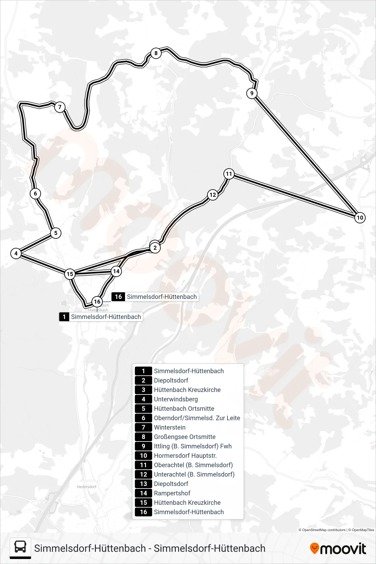 341 RUFBUS bus Line (Rufbus) route and stops on a map