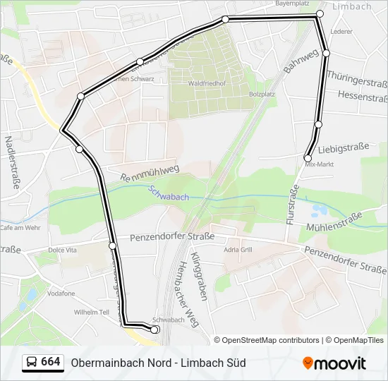 664 Bus Line Map