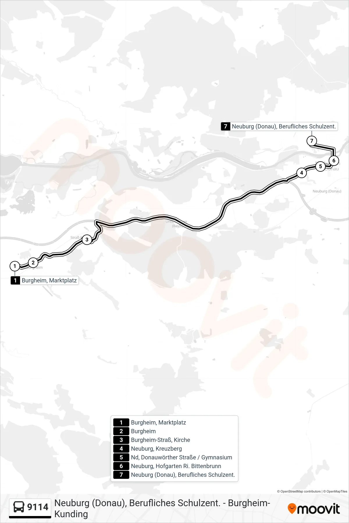 9114 bus Line (Neuburg Berufl. Schulztr) route and stops on a map
