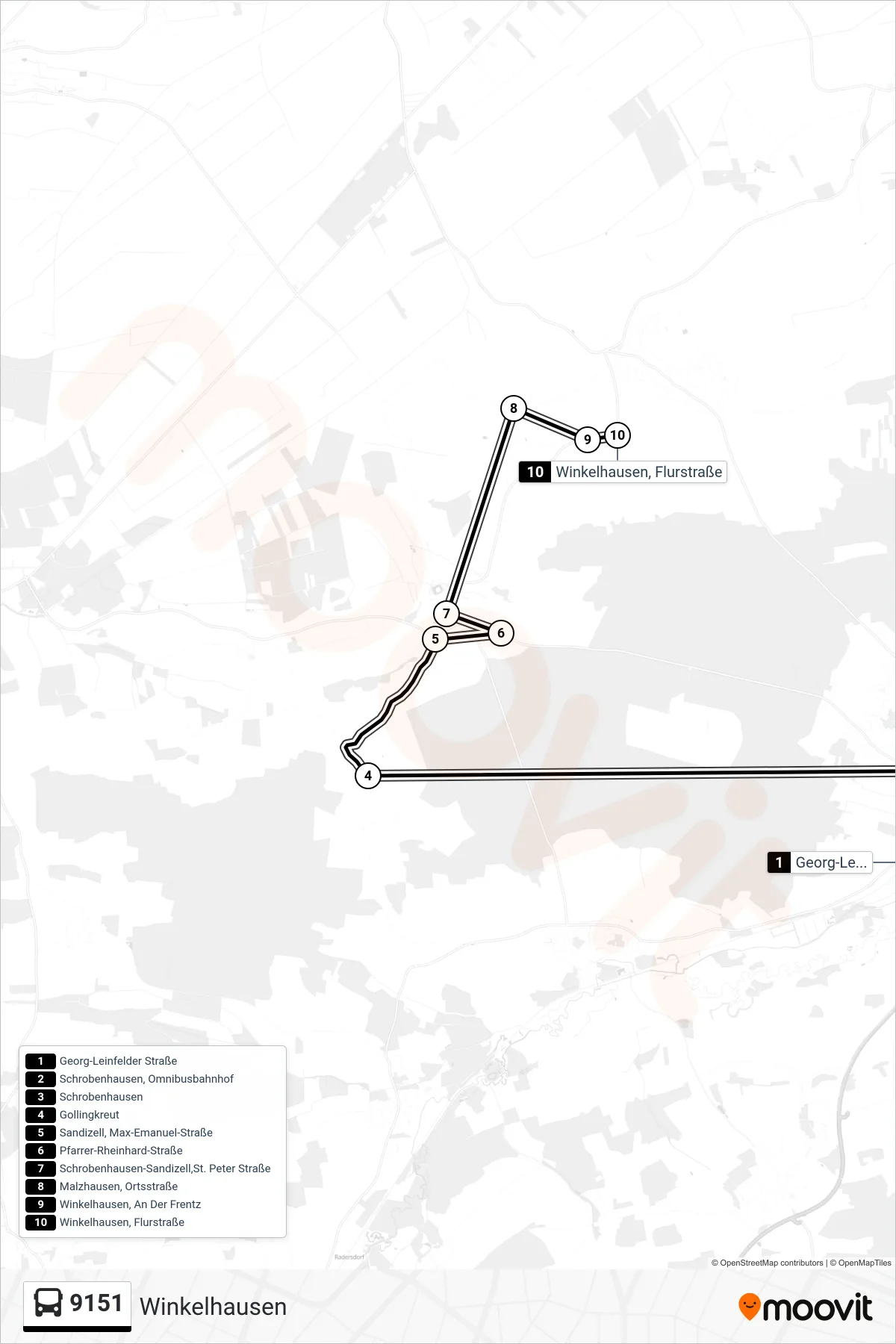 Linie 9151 (Bus) Richtung Winkelhausen: Route und Haltestellen auf der Karte