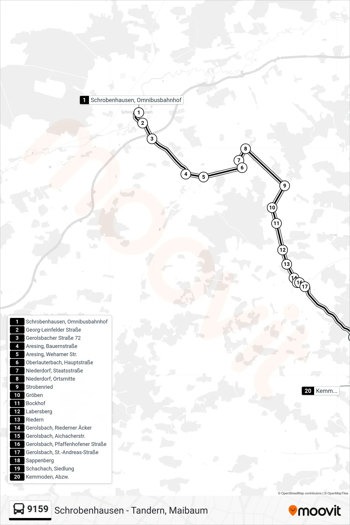 Linie 9159 (Bus) Richtung Schachach: Route und Haltestellen auf der Karte