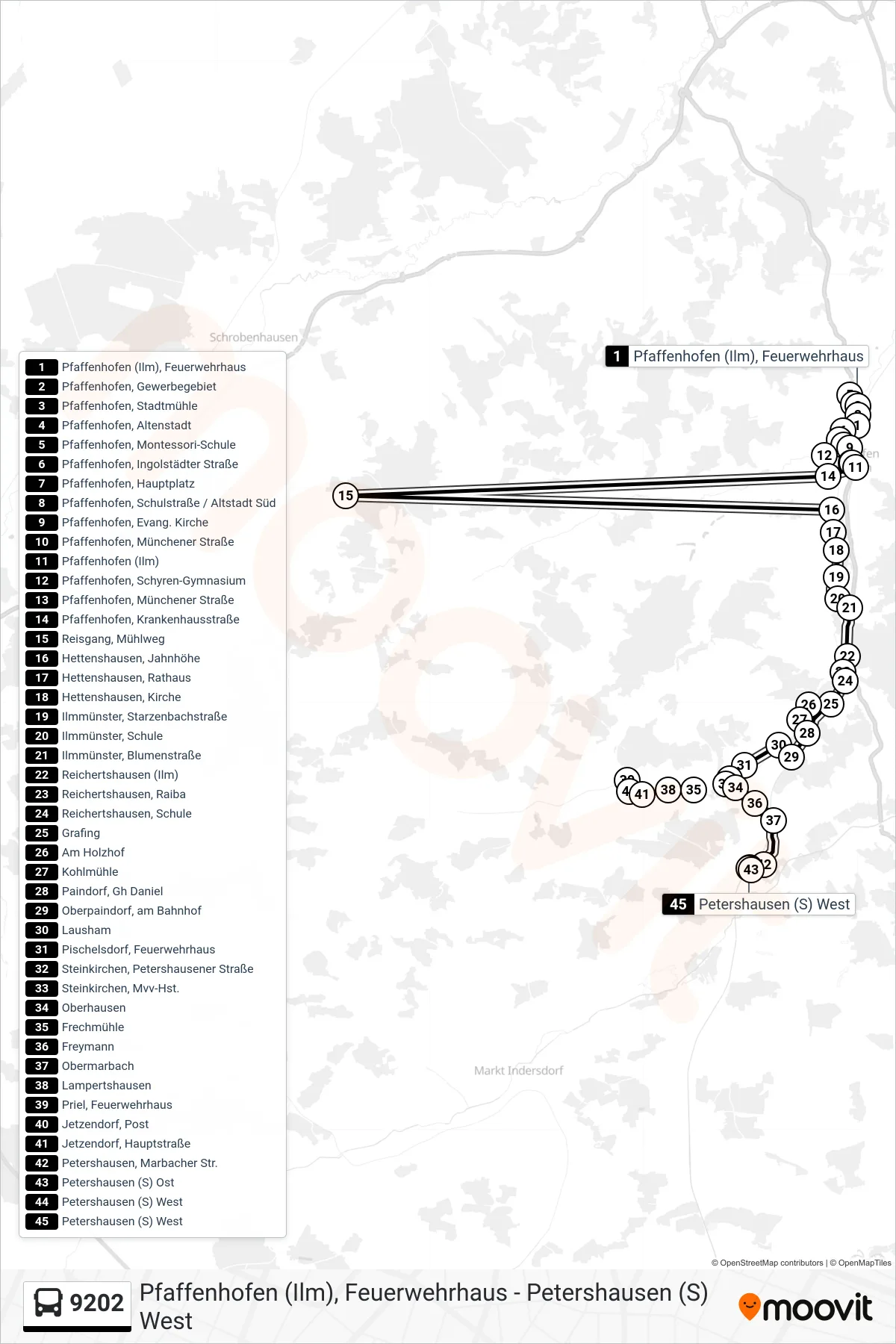 Linie 9202 (Bus) Richtung Petershausen S: Route und Haltestellen auf der Karte