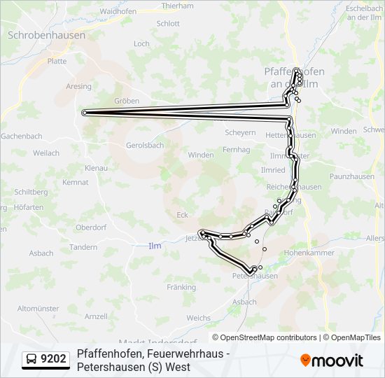 Автобус 9202: карта маршрута