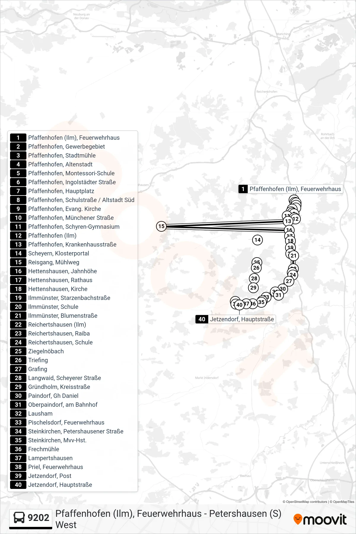 9202 bus Line (Jetzendorf) route and stops on a map
