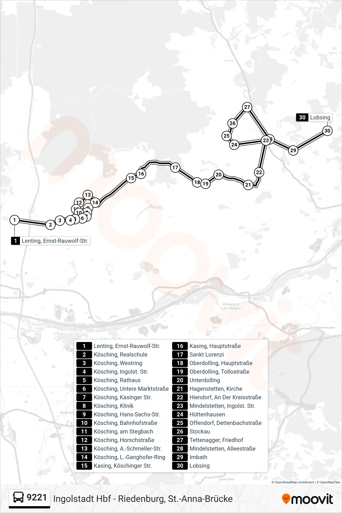 Linie 9221 (Bus) Richtung Lobsing: Route und Haltestellen auf der Karte