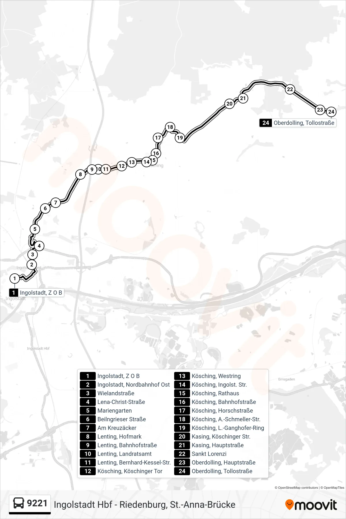 Linie 9221 (Bus) Richtung Oberdolling: Route und Haltestellen auf der Karte