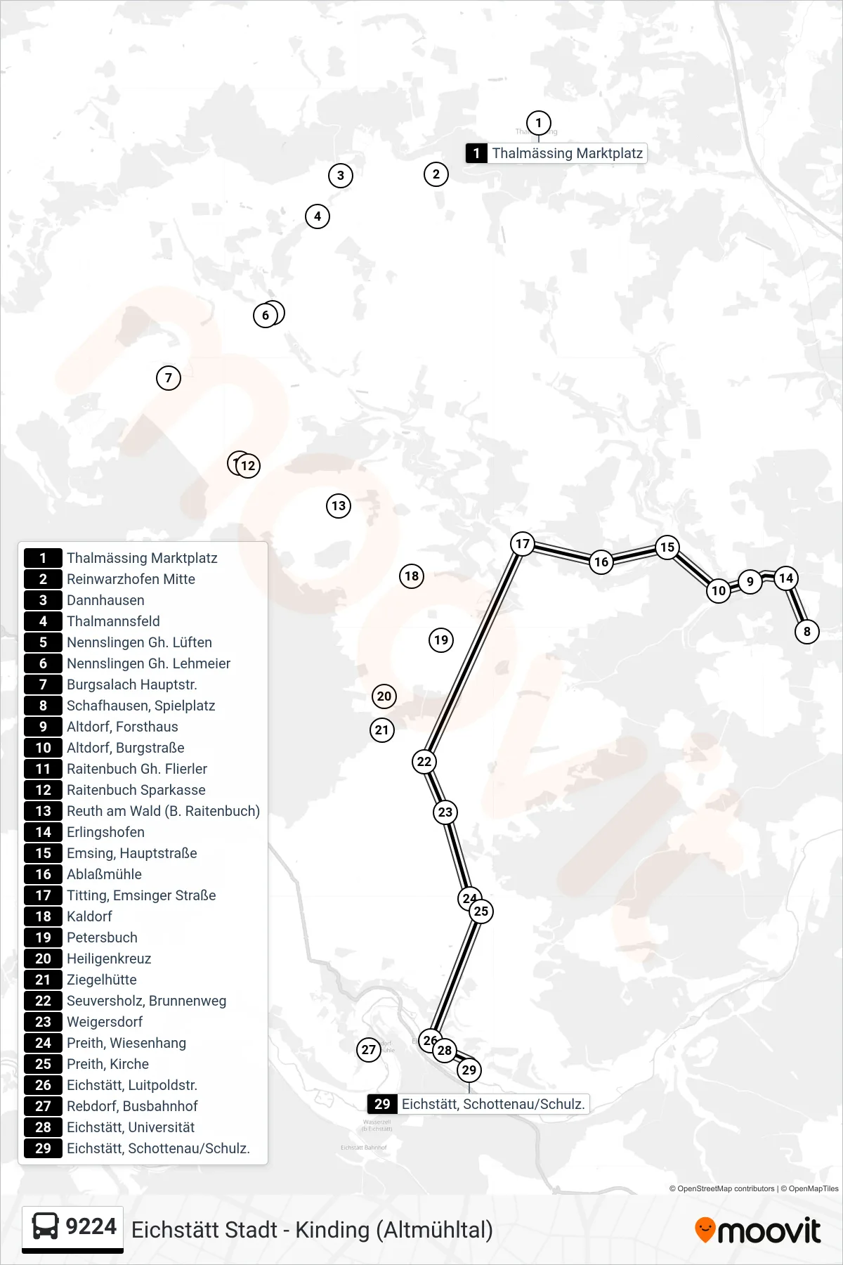 Linie 9224 (Bus) Richtung Eichstätt Schottenau: Route und Haltestellen auf der Karte