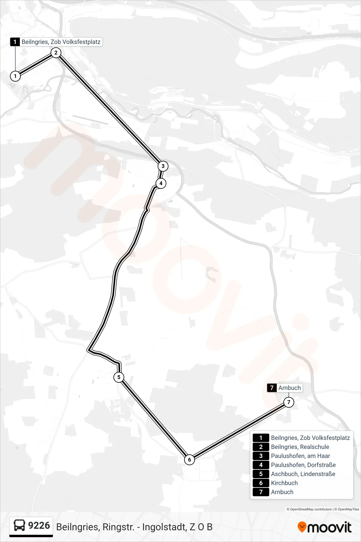 Linie 9226 (Bus) Richtung Arnbuch: Route und Haltestellen auf der Karte