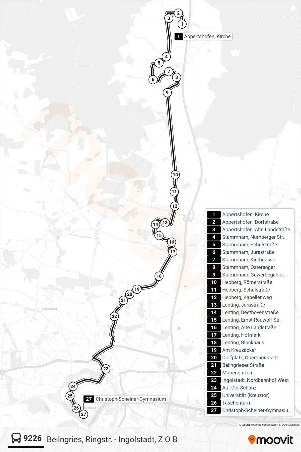 9226 bus Line (Auf Der Schanz C.-Scheiner-Gym.) route and stops on a map