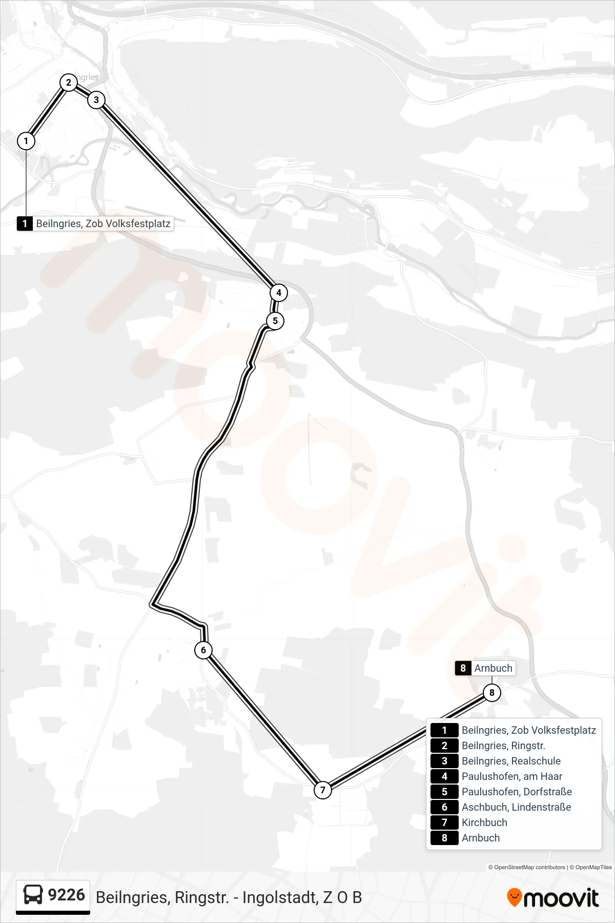 9226 bus Line (9226 Arnbuch) route and stops on a map