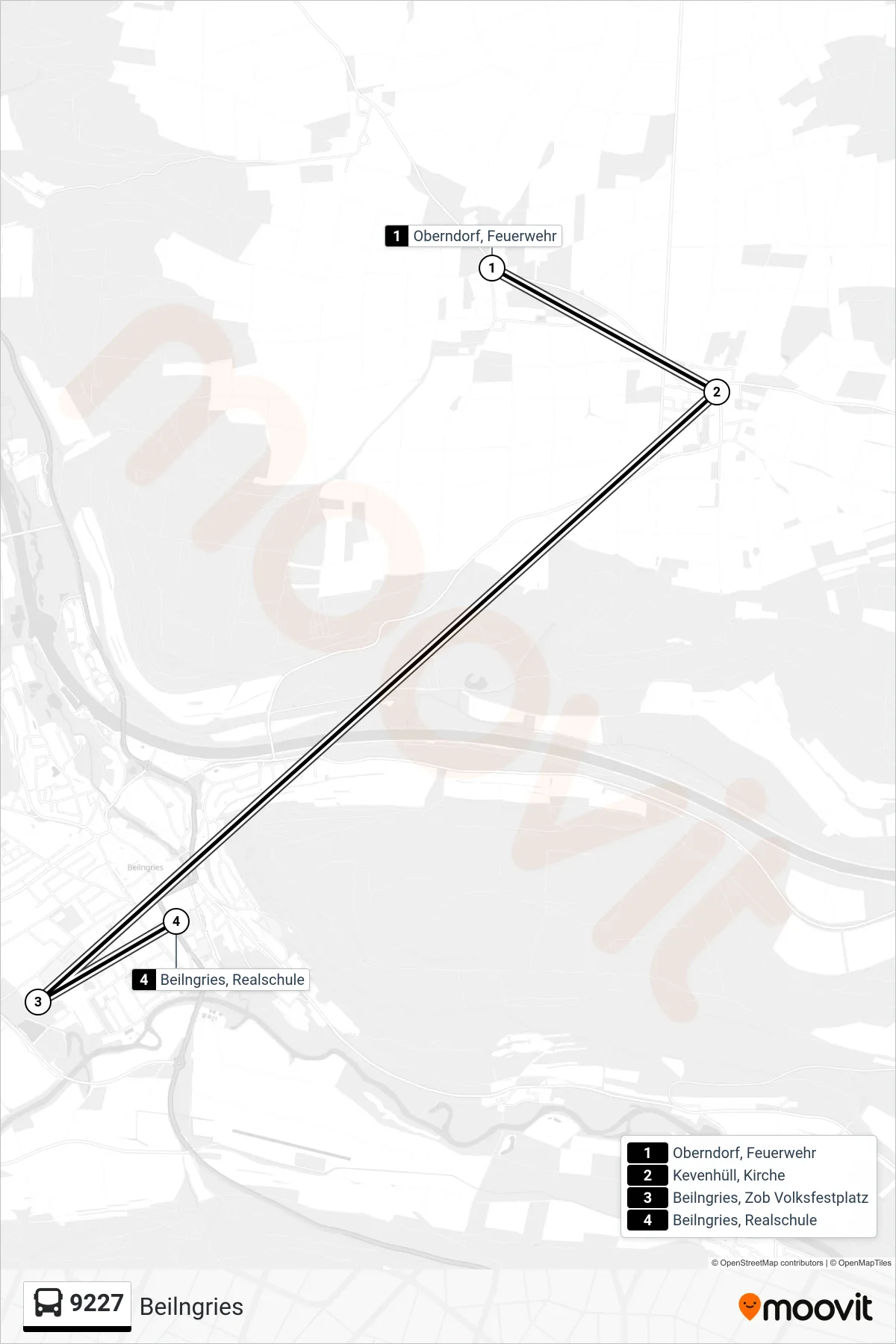 9227 bus Line (Beilngries) route and stops on a map
