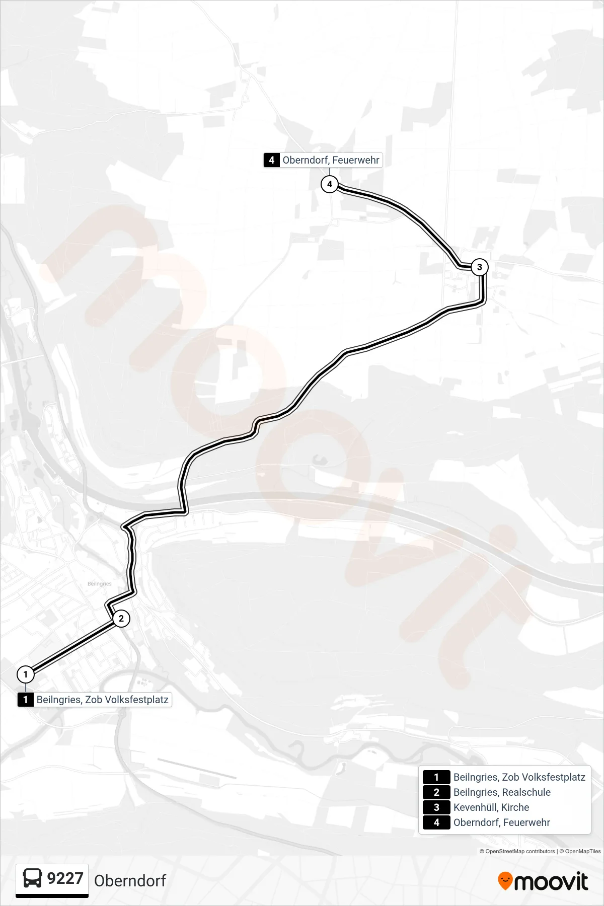 Linie 9227 (Bus) Richtung Oberndorf: Route und Haltestellen auf der Karte