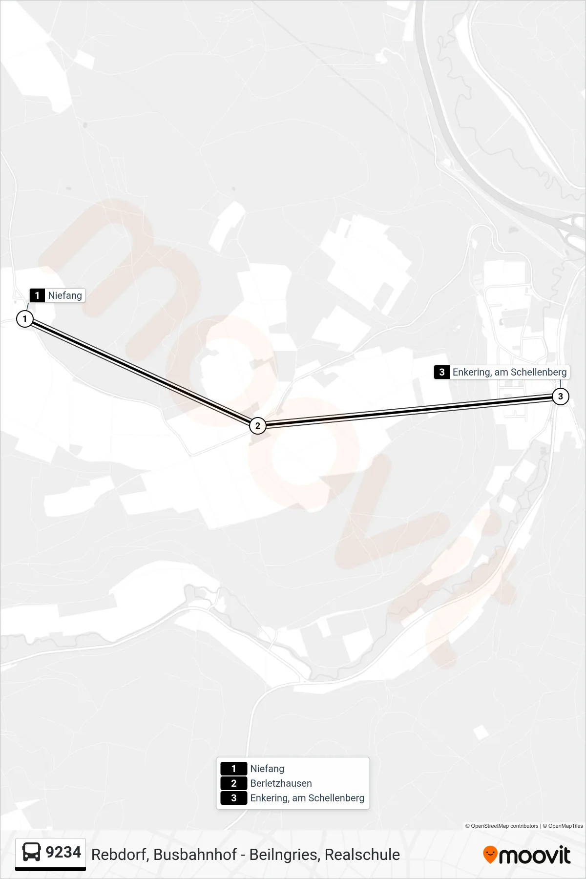 9234 bus Line (Enkering) route and stops on a map