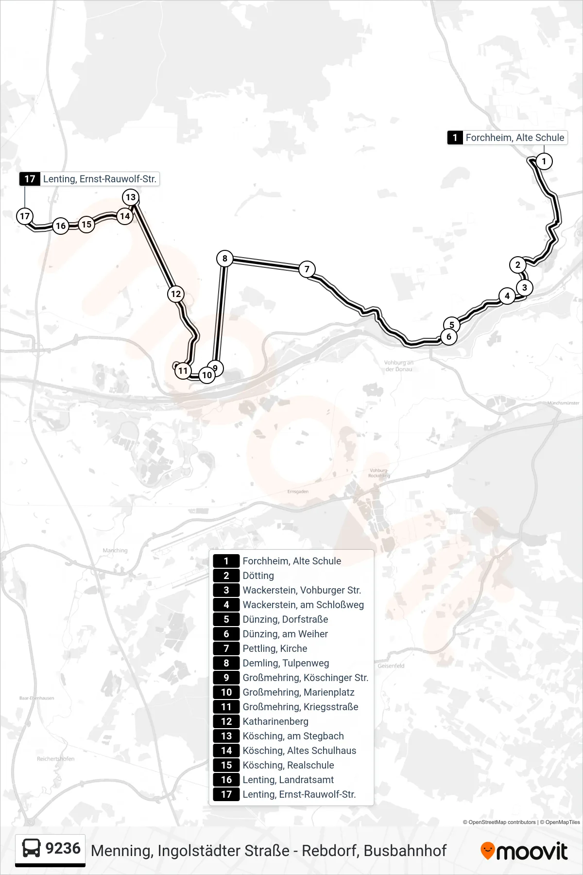 9236 bus Line (E.-Rauwolf-Str. Über Stegbach) route and stops on a map
