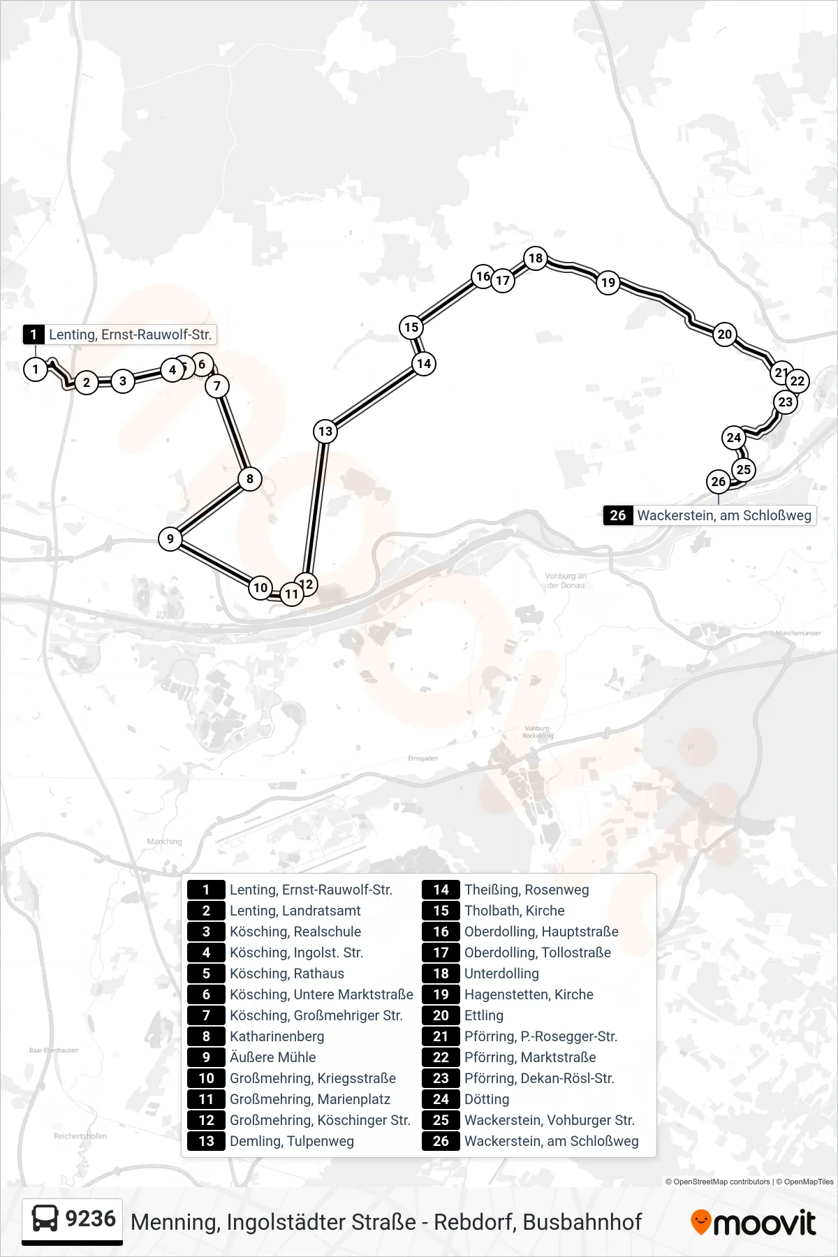 9236 bus Line (Wackerstein) route and stops on a map