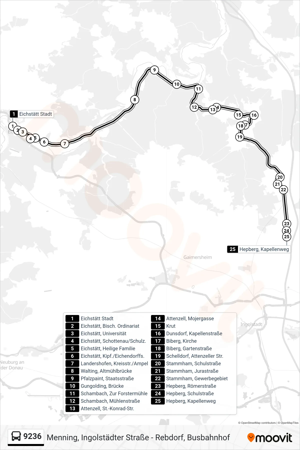 Linie 9236 (Bus) Richtung Hepberg: Route und Haltestellen auf der Karte