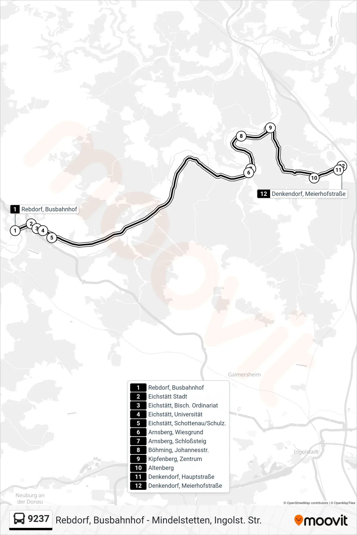 Linie 9237 (Bus) Richtung Denkendorf: Route und Haltestellen auf der Karte