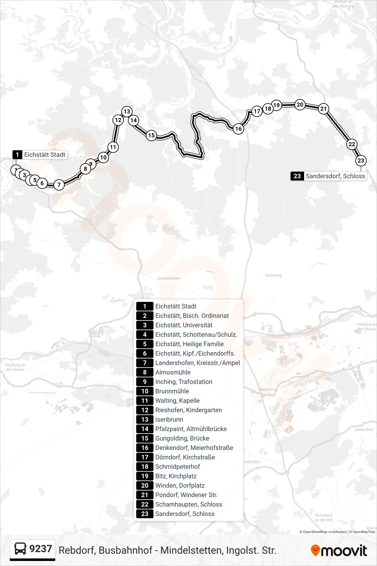 Linie 9237 (Bus) Richtung Sandersdorf: Route und Haltestellen auf der Karte