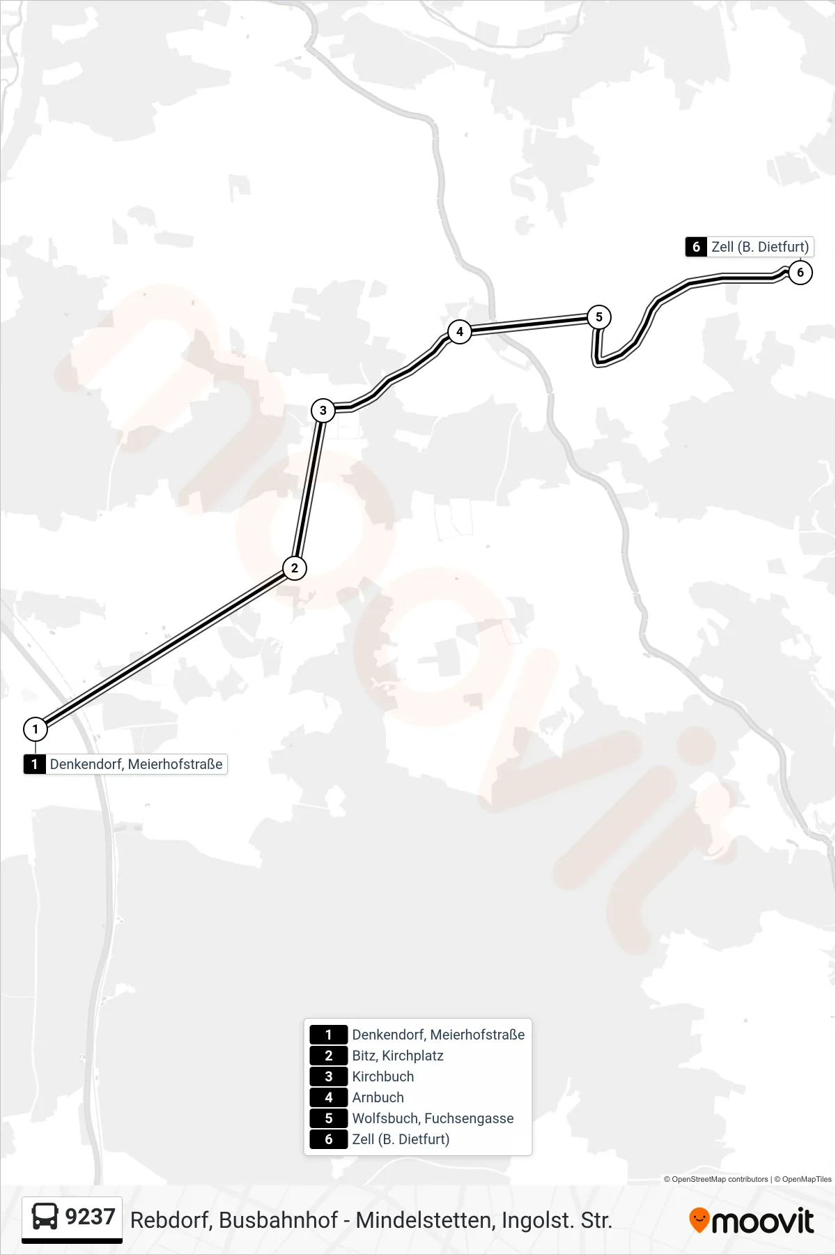 Linie 9237 (Bus) Richtung Zell: Route und Haltestellen auf der Karte