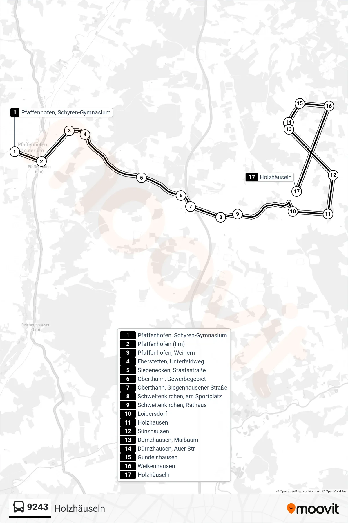 Linie 9243 (Bus) Richtung Holzhäuseln: Route und Haltestellen auf der Karte