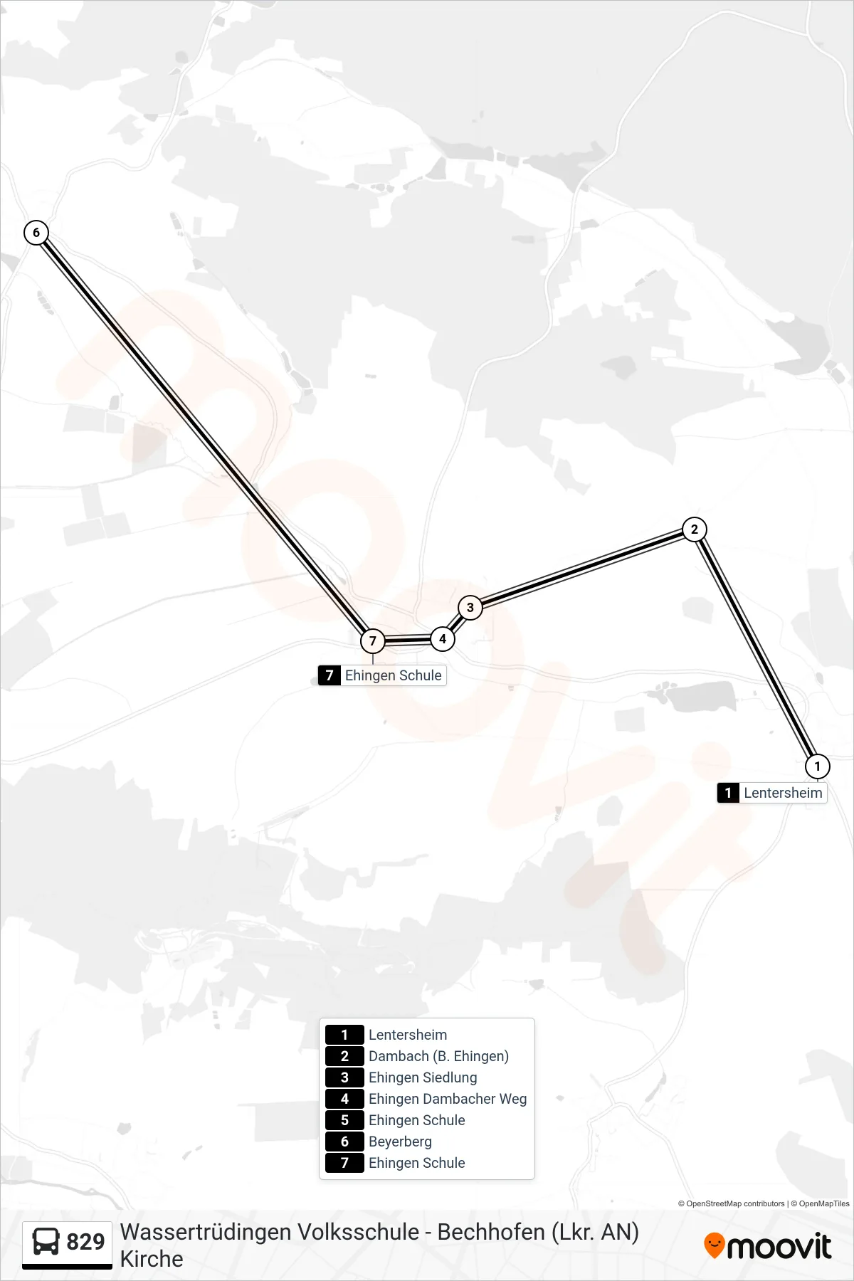 Linie 829 (Bus) Richtung 829 Ehingen: Route und Haltestellen auf der Karte